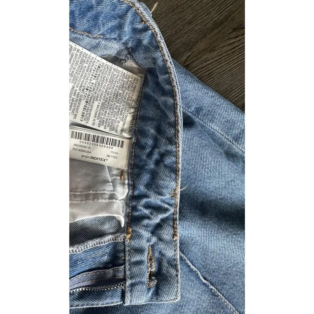Zara Logo High-Waisted Cropped Wide Leg Jean Sz 6 Blue For Womens Cotton 100% - Picture 10 of 16